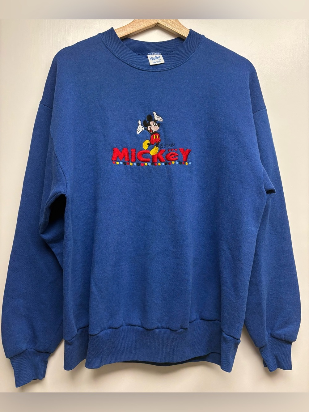 Vintage 90s Velva Sheen Disney Mickey Mouse Embroidered Blue Sweatshirt Adult L